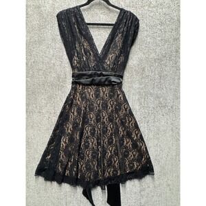 Ruelle Black Lace Fit‎ Flare Cocktail Dress Womens 10 Satin Ribbon Gothic